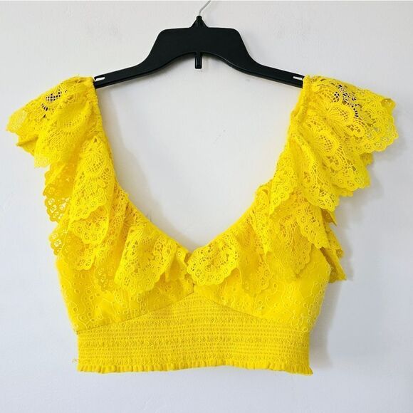 Alice+Olivia Bleeker Ruffled Lace Crop Top in Sunbeam NWOT - Picture 1 of 10